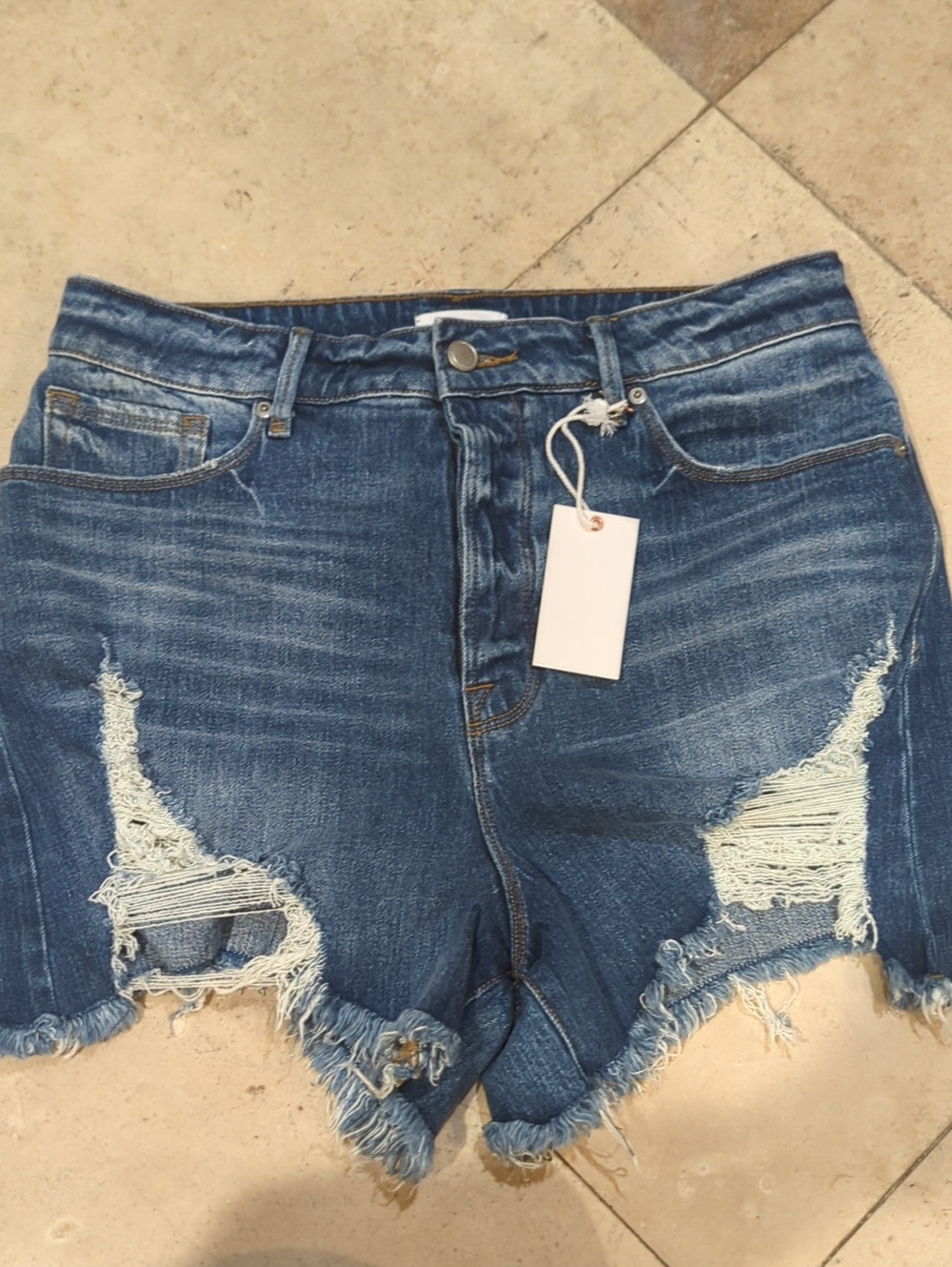 Good American Women’s 12/31 Distressed Denim Shorts Blue Cutoff NWT GB5991T